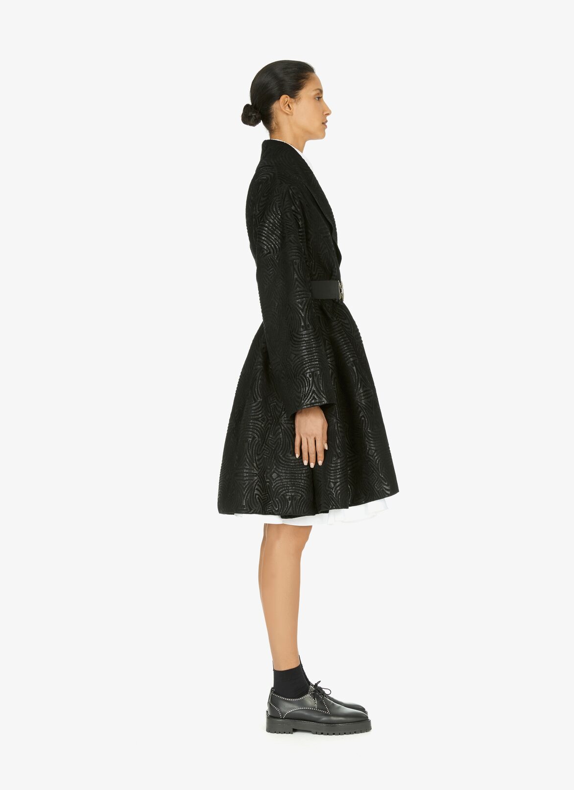Oversize-Jacquard-Mantel aus Wolljersey ALAÏA SCHWARZ/GLÄNZEND SCHWARZ OVERSIZE-JACQUARD-MANTEL AUS WOLLJERSEY